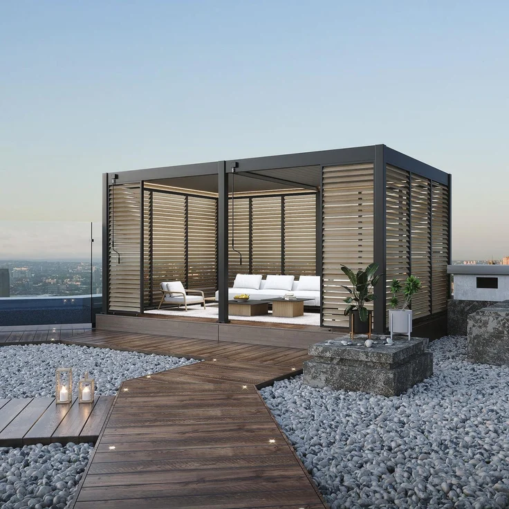 Weide Holzoptik Lamellenwand für Weide Pergola | drehbare Lamellen | aus Aluminium | anthrazit – Bild 6