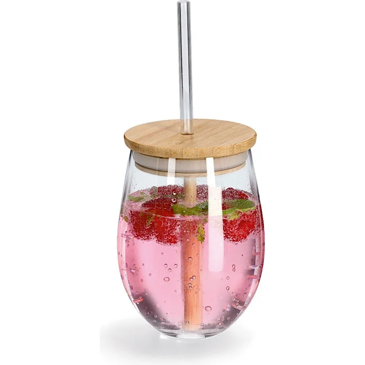 ZELLER 19647 Trinkglas mit Bambusdeckel und Glasstrohhalm, Ø 9,2 x 12,6 cm – Bild 2