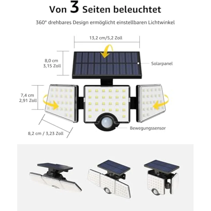 Lepro Solarlampen für Außen mit Bewegungsmelder, 360° Beleuchtungswinkel, 1000 Lumen 6W LED Solarlampen Aussen, IP65 Wasserdicht, 270°Drehbar Solar Außenleuchte für Außen Garten Balkon Garage – Bild 7