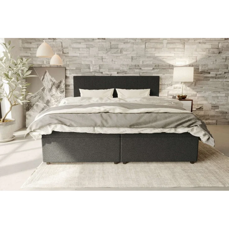 99rooms Kira Boxspringbett Strukturstoff NEVE Schwarz 200x200 cm – Bild 2