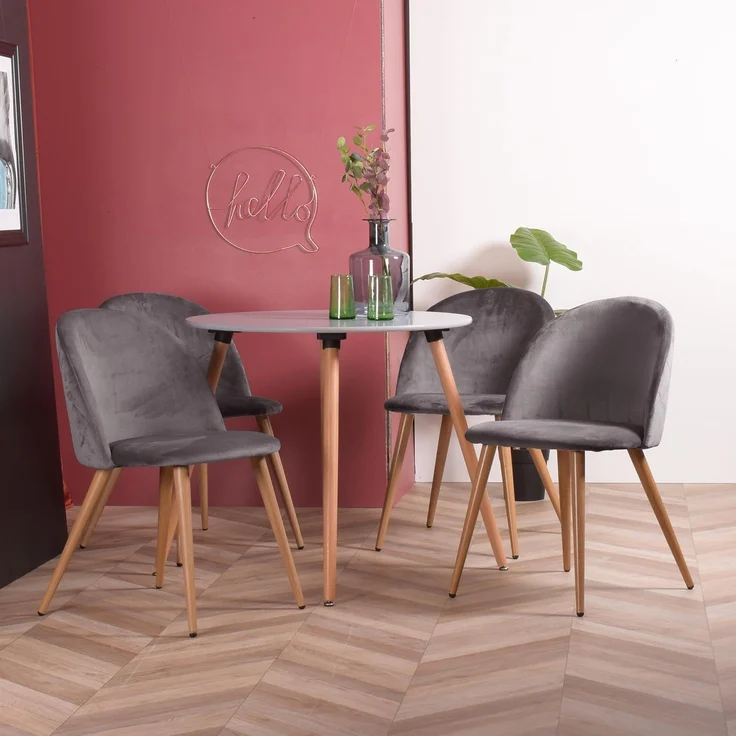 39F FURNITURE DREAM Set mit 2 skandinavischen Stühlen aus Samt mit Metallbeinen aus Eiche, für Esszimmer, Küche, Wohnzimmer, Stoff, Grau, 56 x 50 x 78 cm – Bild 5