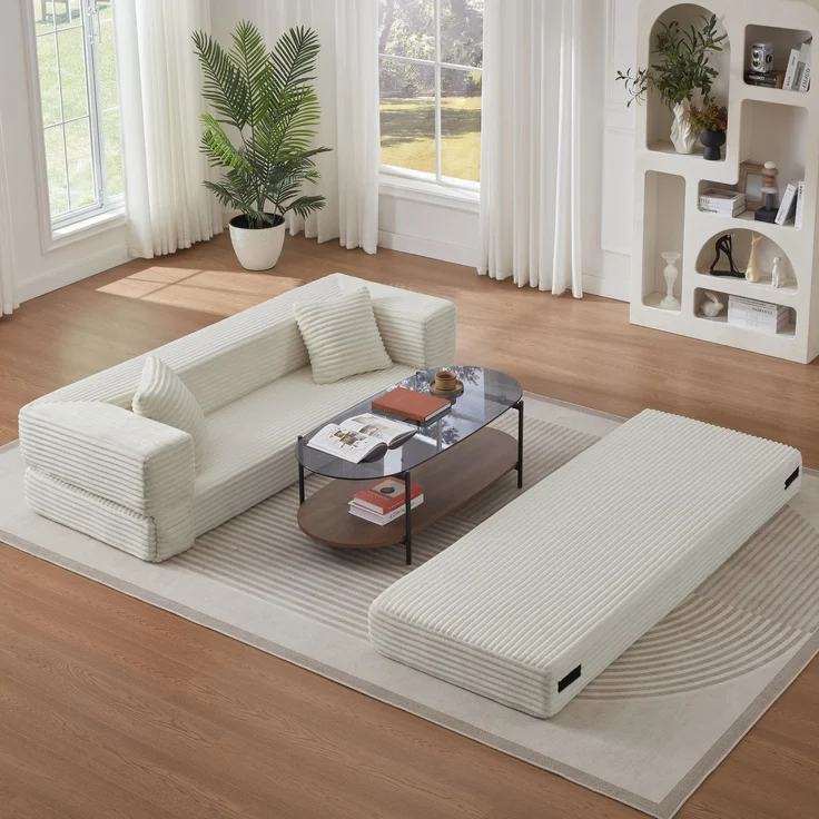 ZUBALIYA Schlafsofa, mit Schlaffunktion, H 60 × T 200 × B 76 cm, Weiß, Schaumstoff – Bild 7