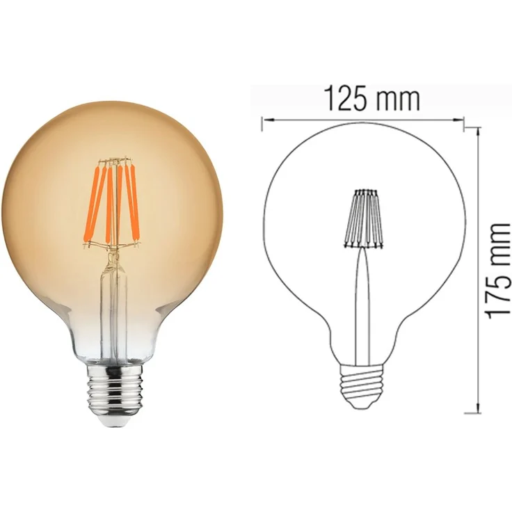6 W E27 LED Filament Leuchtmittel Kugel Globe 125, Durchmesser 125mm | 550 Lumen | (2200 K) Warmweiß – Bild 2