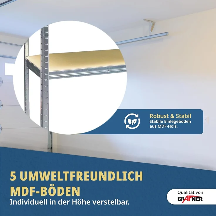 Grafner® Lagerregal 172 x 75 x 30 cm mit 5 Böden max. 375 kg Metall verzinkt Kellerregal Schwerlastregal – Bild 7
