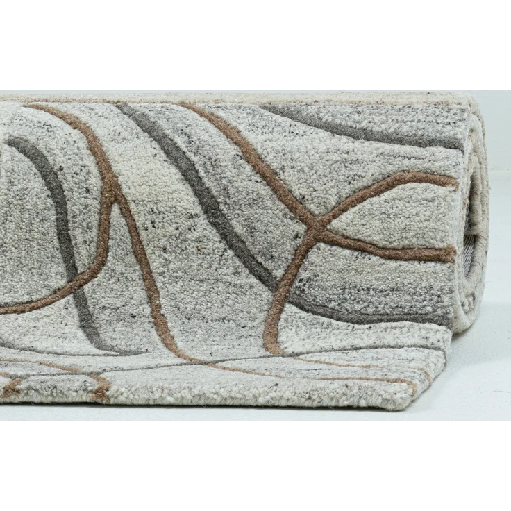 THEKO Wollteppich Royal Natur 4028, rechteckig, Höhe: 14 mm, reine Wolle, handgetuftet, Naturtöne, Patchworkdesign, meliert – Bild 2