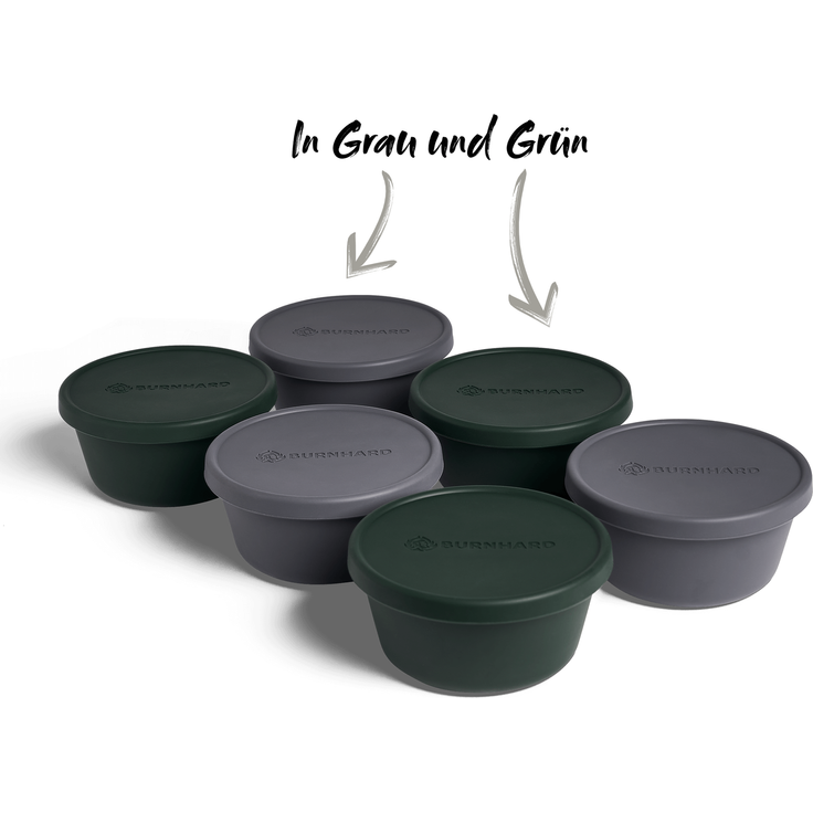 BURNHARD Pizzaballenbox mit Deckel, luftdicht, 6er-Set aus BPA-freiem Silikon, stapelbar, temperaturbeständig (-20 bis 230 °C), ideal für Stückgare, Einfrieren & Backen - Grau, Grün - #946392 – Bild 7