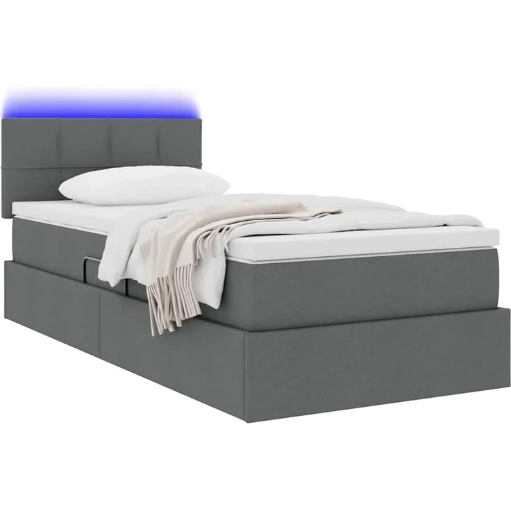 vidaXL LED-Speicherbett mit Matratze Dunkelgrau 90 x 190 cm Stoff 3371113 – Bild 3