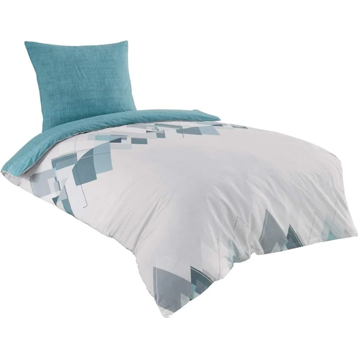 Buymax Bettwäsche Wende-Bettwäsche, Premium, Renforce: 100% Baumwolle, 2 teilig, 155x220 cm, Bettbezug-Set, mit Reißverschluss, Weiß Türkis – Bild 1
