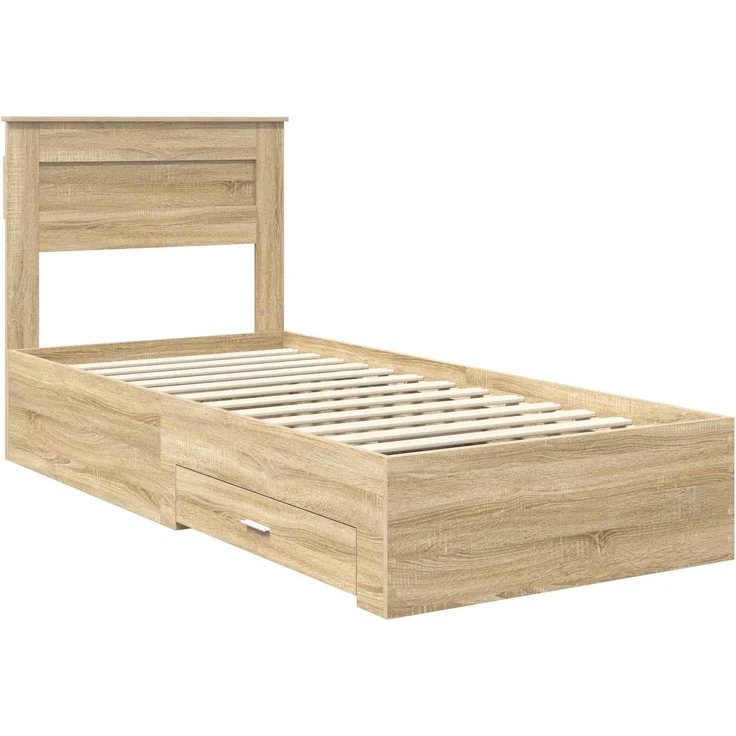 vidaXL Bettrahmen Sonoma Eiche und Silber 75 x 190 cm Holzwerkstoff 3410044 – Bild 3