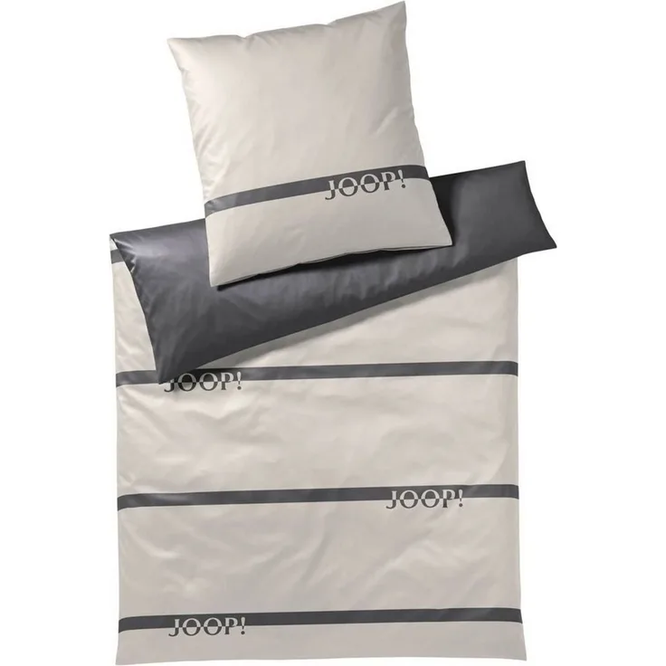 JOOP! Bettwäsche Logo Stripes 4101 9 Stone Mako Satin 135 x 200 + 80 x 80 cm