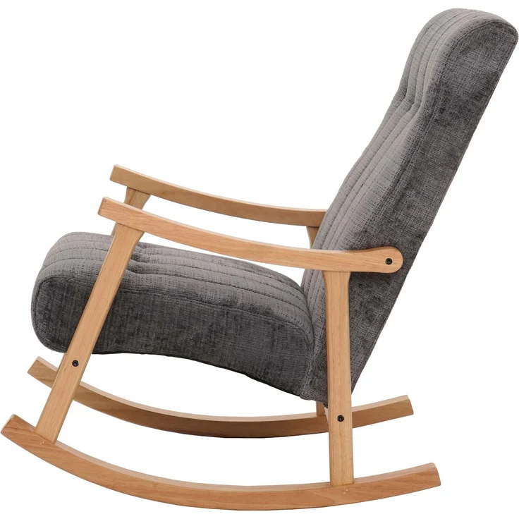 Schaukelstuhl HWC-K10, Relaxsessel, Holz FSC® Stoff/Textil Chenille (465g/m²) ~ dunkelgrau, Gestell natur – Bild 5