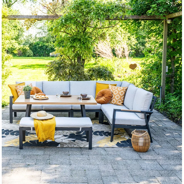 Garden Impressions Elati Lounge Dining Cornerset 5-tlg. – Gartenlounge mit Aluminium & Teak-Look – Bild 6