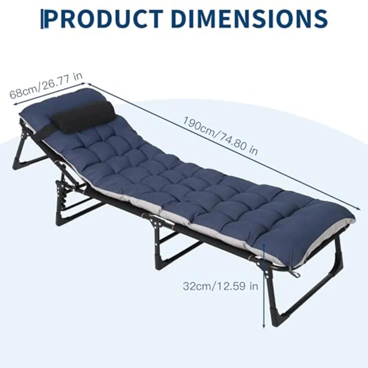 GarveeLife Klappbar Sonnenliege Gartenliege Klappbett, Liegestuhl Gästebett Mit Matratze, Tragbare Relaxliege Für Balkon, Garten, Kann Als Campingbett, Bis 400LB Belastbar – Bild 2
