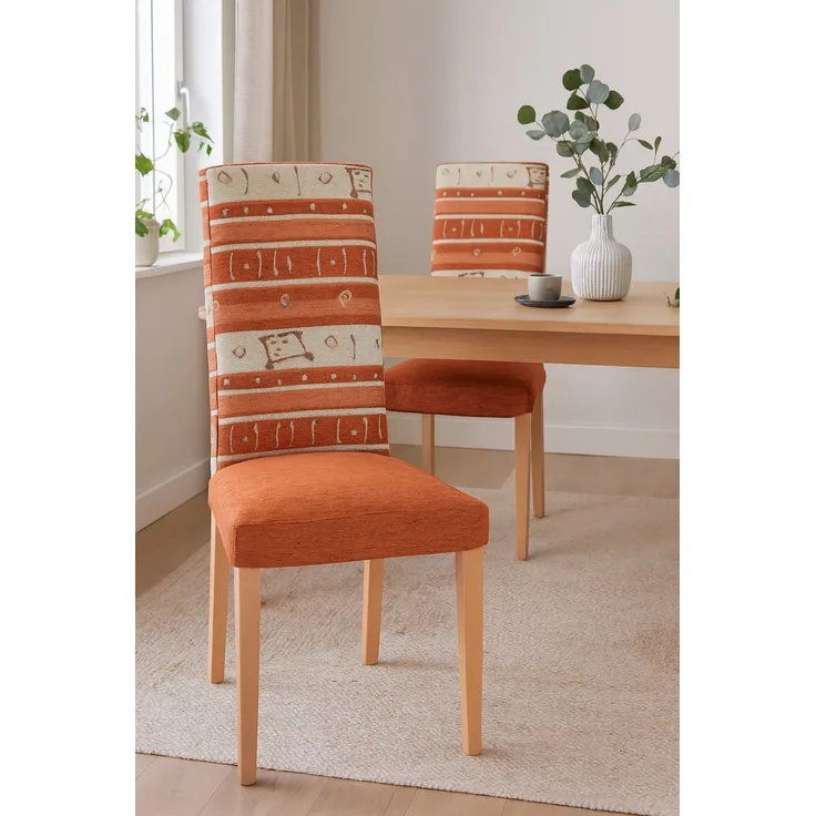 Polsterstuhl 2er Set – Buche Massivholz & Stoffbezug Terra – modern & gemütlich
