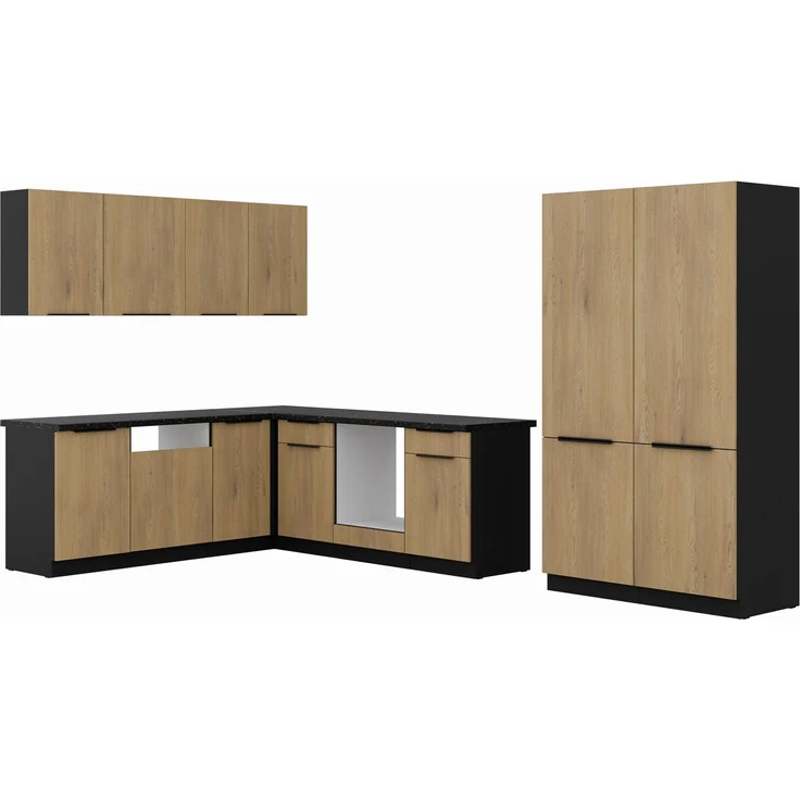Winkelküche CREMONA ECKE 1 - 215 x 220 + 120 cm Eiche hell Küchenzeile Küchenblock Singleküche Einbauküche Küche Eckküche – Bild 6