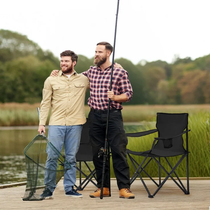 Sunula Campingstuhl Faltbar Anglerstuhl Ultraleicht Faltstuhl mit Armlehnen, mit Getränkehalter, mit Tragetasche, bis max. 100 kg, Schwarz – Bild 4