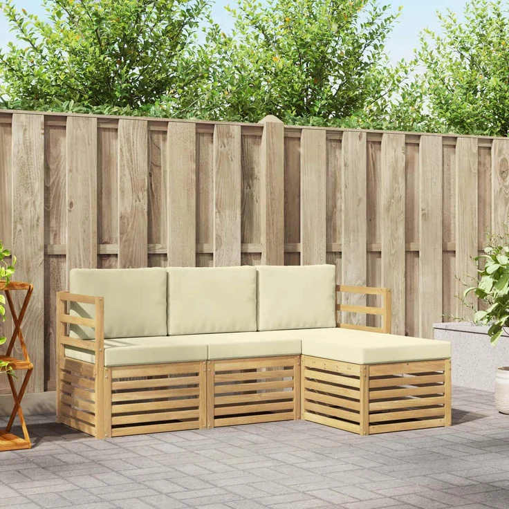 vidaXL Outdoor-Sofagarnitur 4 stk. Weiß und Creme Polyester 3391615 – Bild 1