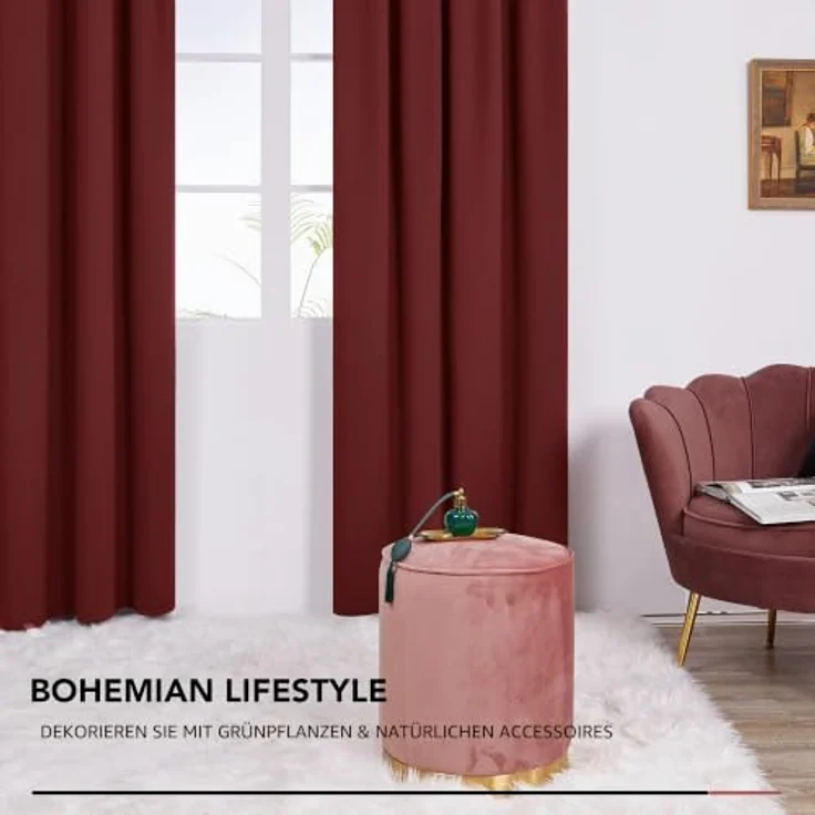 Deconovo Vorhänge Wohnzimmer mit Kräuselband Blickdicht Schallschutz Rot | 2er Set, H 290 x B 140 cm, Thermogardine Wärmeisolierend, Schlafzimmer Vorhänge, für Thermal Curtain, UV-schutz, Übergardinen – Bild 8