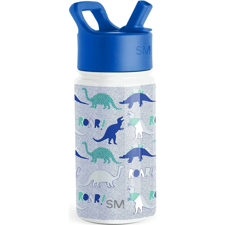 Simple Modern Trinkflasche Kinder mit Strohhalm | Sport Isolierte Edelstahl-Kindertrinkflasche für Kleinkinder Jungen und Mädchen | Summit | 415ml | Dinosaur Roar