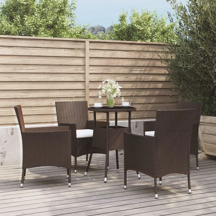 vidaXL 5-tlg. Garten-Bistro-Set mit Kissen Braun Poly Rattan 3187413