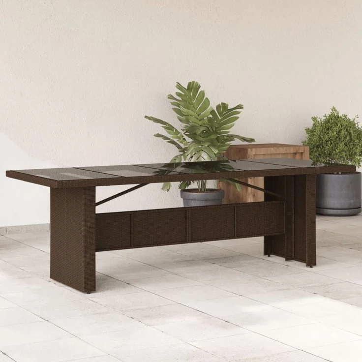 Gartentisch, Balkontisch mit Glasplatte Braun 240 x 90 x 75 cm Poly Rattan – Bild 1