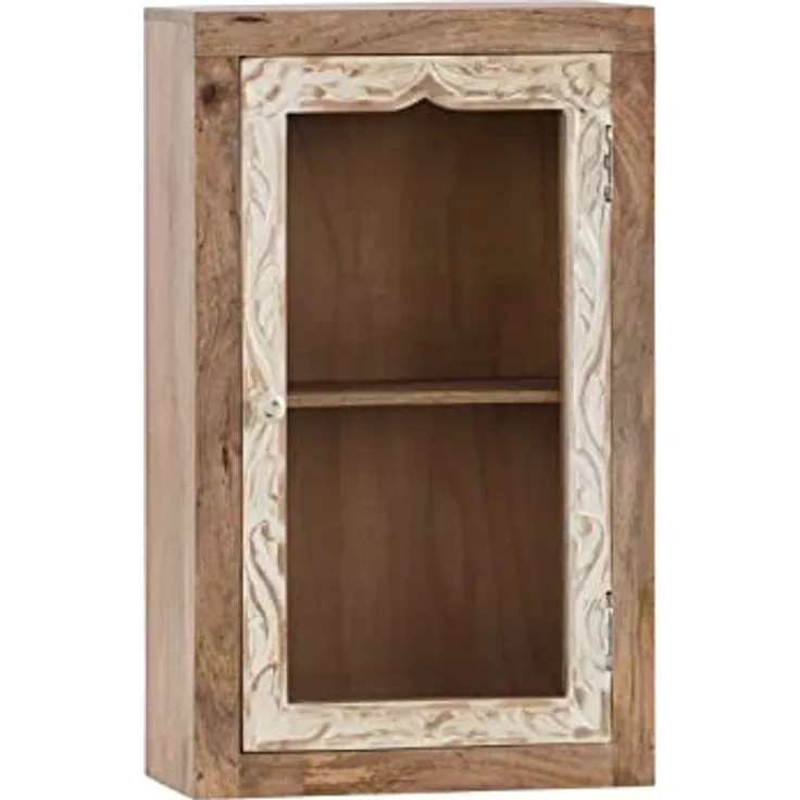 Hängeschrank Wandschrank Badschrank massivum Delhi Mango Massivholz braun 44x70x20 cm Wandhängeschrank mit Glastür Medizinschrank