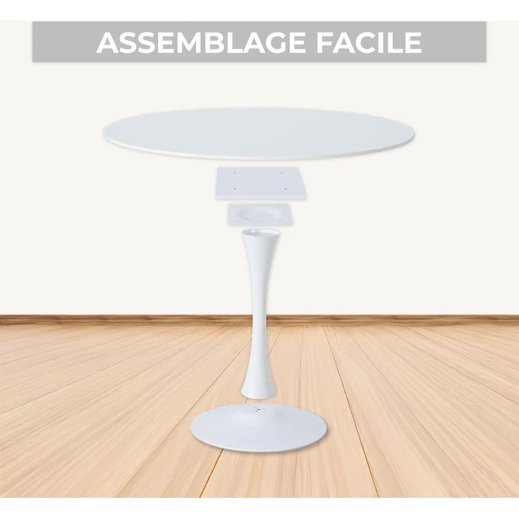 MEUBLE COSY Esstisch mit 2 Esszimmerstühle, Essgruppen, 3er-Set, Runder Esstisch, Küchentisch mit 2 Essstühlen, Stahlgestell, für Esszimmer Küche Wohnzimmer, Weiß + Beige – Bild 5