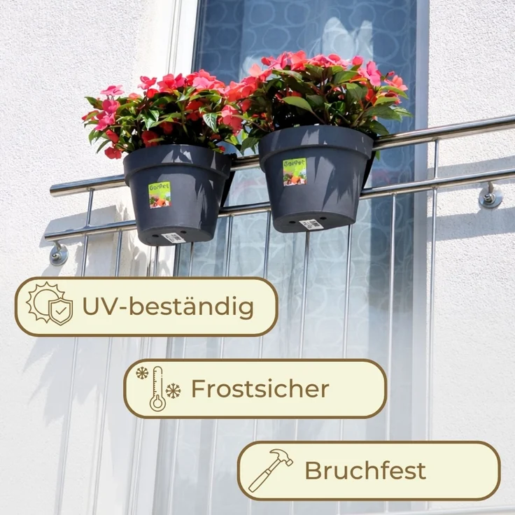 GarPet Balkonkasten 4er Set Geländertopf Balkon Wasserspeicher Blumen Topf Zaun Anthrazit – Bild 5