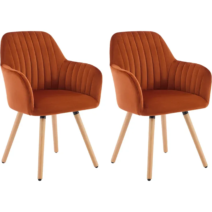 Vente-unique - Stuhl mit Armlehnen 2er-Set - Samt & Metall in Holzoptik - Terracotta - ELEANA