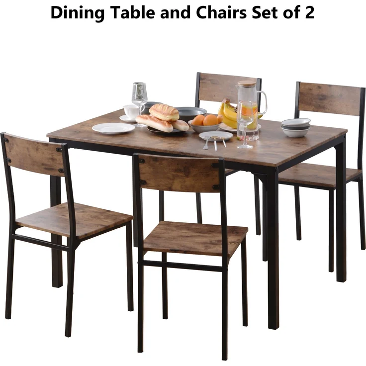 Esstisch 108x65x75 cm mit 4 Stühlen, Braun, Spanplatte/MDF mit PVC-Oberfläche und pulverbeschichtetem Metalllgestell – Bild 8