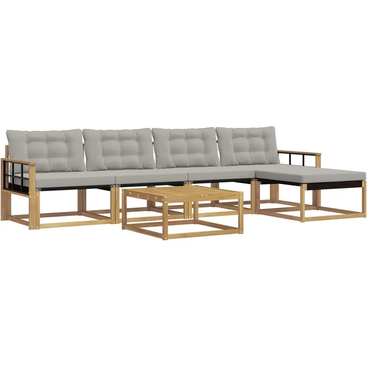 vidaXL Outdoor-Sofagarnitur 6 stk. 4-Sitzer Weiß und Hellgrau 3388617 – Bild 2
