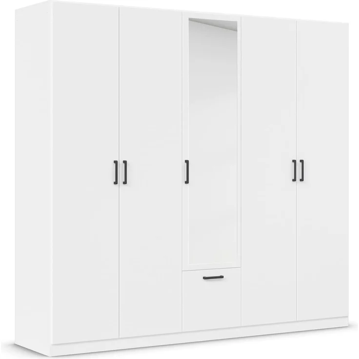 rauch Drehtürenschrank Kleiderschrank Schrank Garderobe Wäscheschrank BARI mit Spiegel mit Schubasten mittig, moderner Griff in Graumetallic MADE IN GERMANY – Bild 1