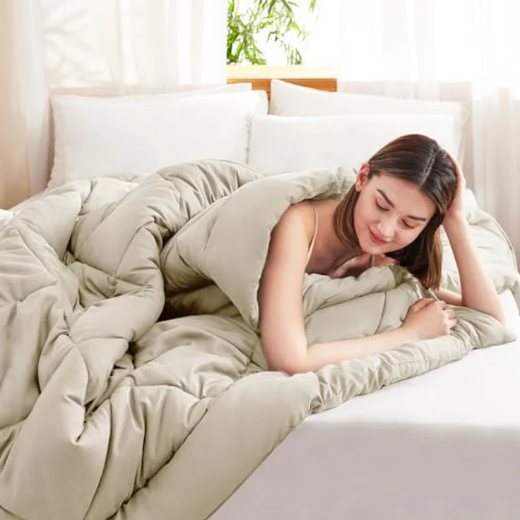 WAVVE Bettdecke 155x220 cm Ganzjahresdecke 4 Jahreszeiten, Steppdecke 300gsm Mikrofaser 155x220 cm, Super Weiche Decke Zudecke Schlafdecke Atmungsaktive 155x220 Beige – Bild 5