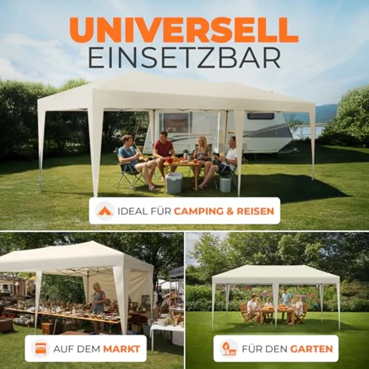 Kronenburg Faltpavillon wasserdicht Pavillon mit 3 Seitenteilen, Gartenzelt, 3x6 m - mit UV Schutz 50+, Champagner – Bild 8