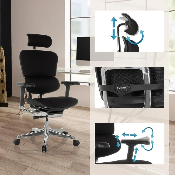 hjh OFFICE Bürostuhl ergonomisch ERGOHUMAN GEN2 Originales Design, Bürosessel mit Flexibler Lordosenstütze, Sitzfläche gepolstert, Stoff Schwarz – Bild 5