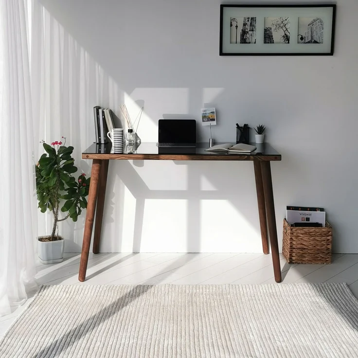 Skye Decor 'Cozy Çalışma Masası Ahşap Temperli Cam' Schreibtisch, Walnuss, 110 x 73 x 60 cm – Bild 6