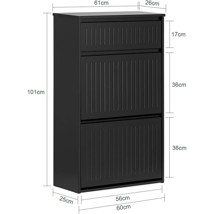 SoBuy FSR165-SCH Schuhschrank, MDF, Lackiert, Schwarz, 60 x 101 x 25 cm – Bild 3
