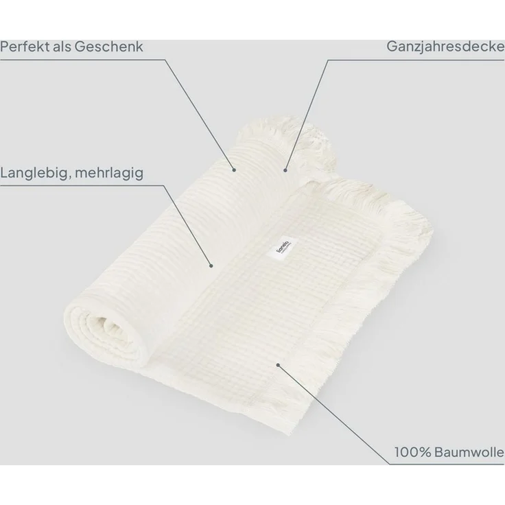 Lionelo Bamboo Blanket, Babydecke, Kuscheldecke Baby, leichte Bambusdecke, Wickelauflage, 100% Baumwolle, nNatürlich, Weich, Antibakteriell, Hypoallergisch, vom 1. Lebenstag an, 100x75 cm – Bild 2