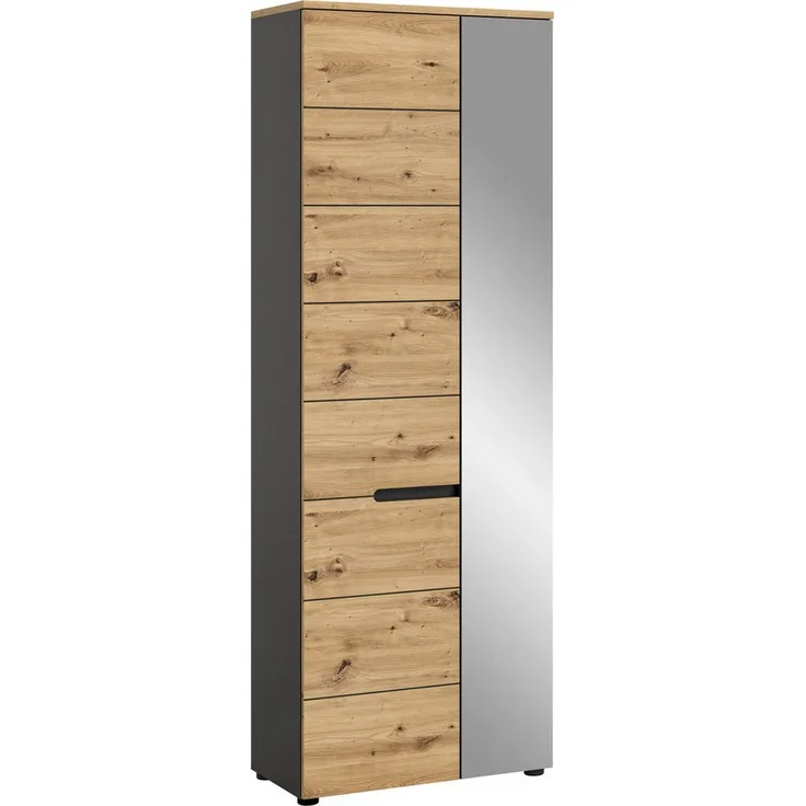 INOSIGN Garderobenschrank Rehat, Höhe: 190cm, in Basalt grau/ Artisan Eiche, 2 Türen, 6 Fächer Garderobe, Flurschrank, Dielenschrank, Kleiderschrank, Garderobenmöbel