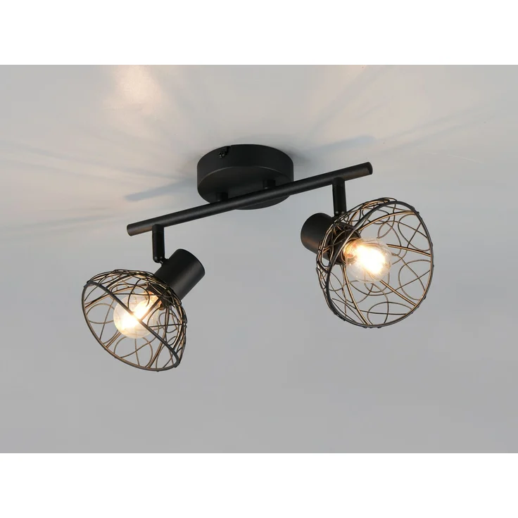 Deckenstrahler YAKO 2-flammig mit Drahtgeflecht Lampenschirmen, B: 39,5cm – Bild 3