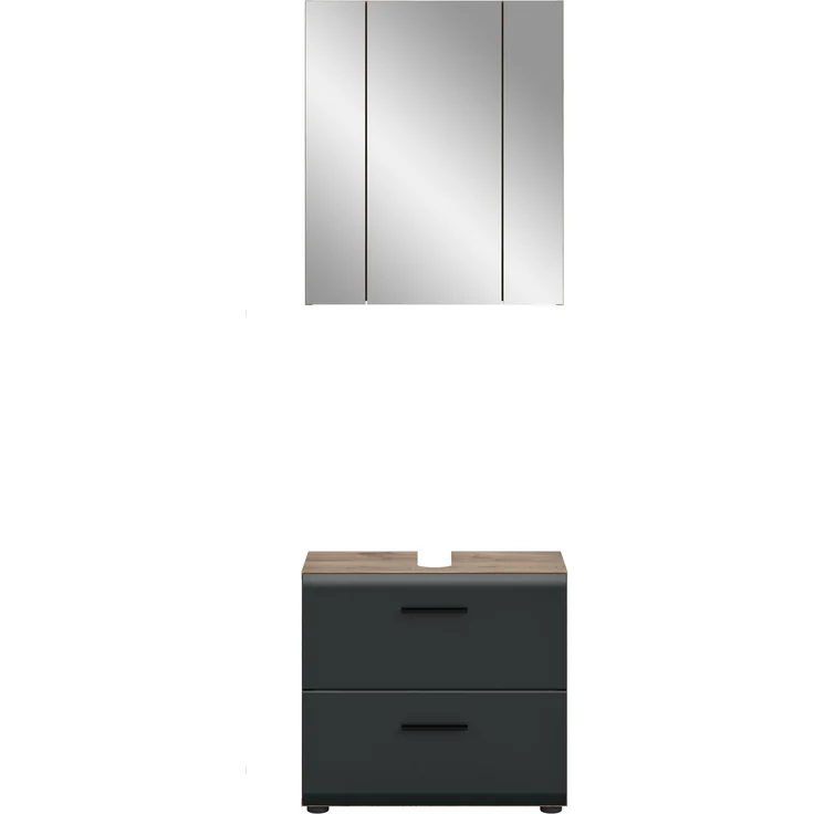 Badezimmer-Set >Ice< in Nox Oak / Schwarz - 60x185x30cm (BxHxT) – Bild 3