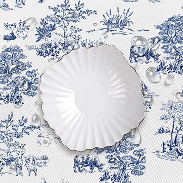 Rustikale ovale Tischdecke, 152,4x213,3 cm, blau-weiß, Landhaus-Tischdecke, klassischer französischer Dorfdruck, Polyester, wasserdicht, Tischdecke für Bauernhaus, Küche, Innen- und Außenbereich, – Bild 5