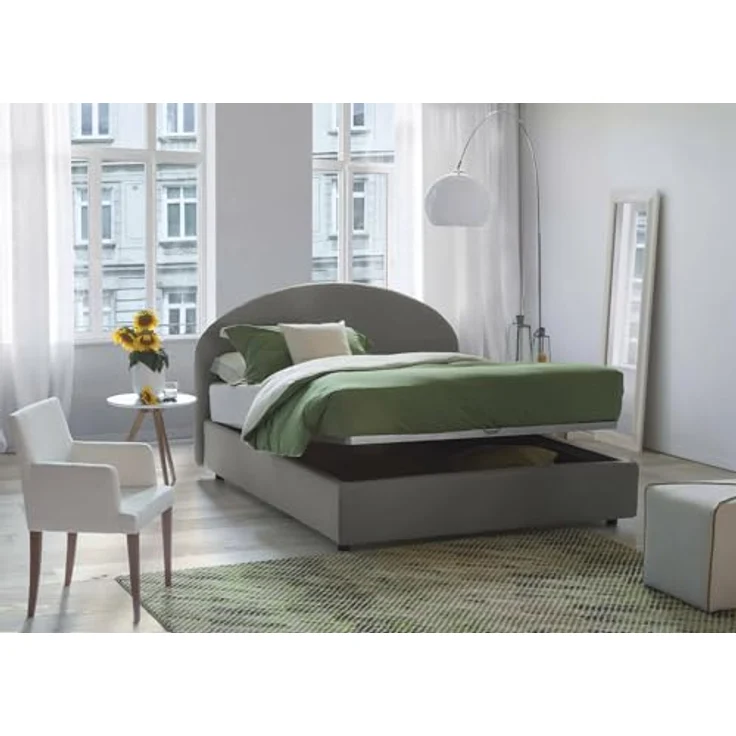 Talamo Italia - Doppelbett Connie, Bettkasten mit Stoffbezug, 100 % Made in Italy, Öffnung vorne, inklusive Matratze 120 x 190 cm, grau – Bild 4
