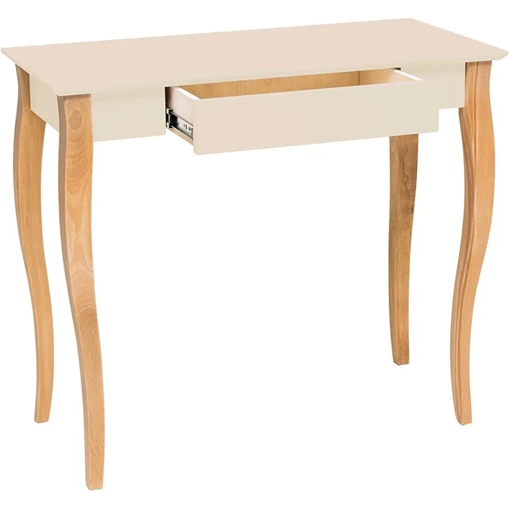 Ragaba Schreibtisch mit Schublade, MDF & Massives Buchenholz, 85x40 cm, Perl Weiß