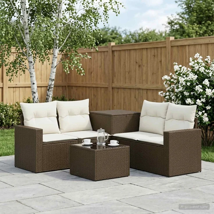 vidaXL Sofa Set 6 stk. Braun und Creme Weiß Polyrattan und Stahl 3447402 – Bild 1