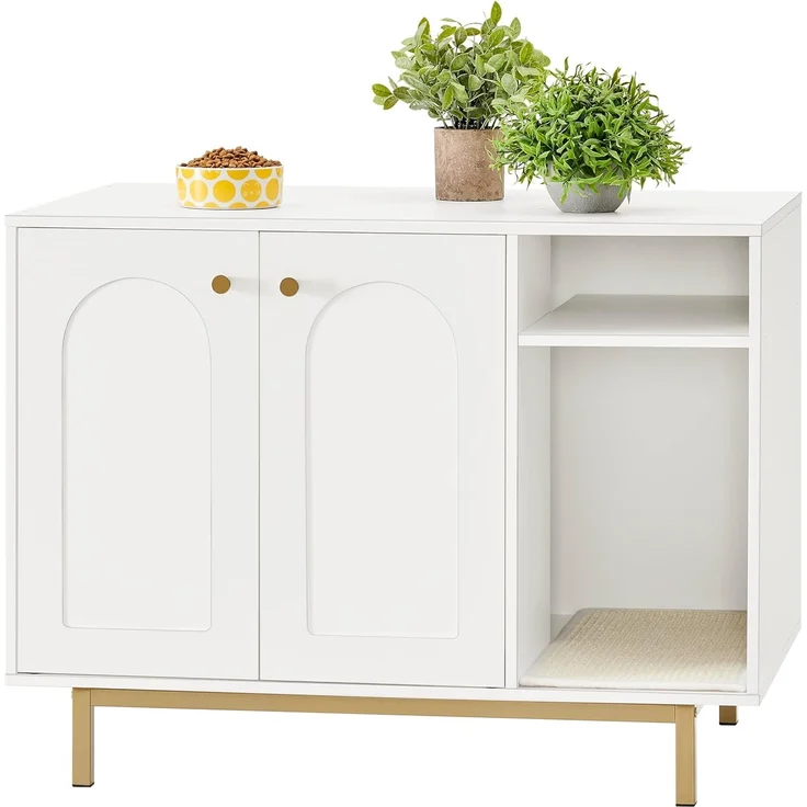 Katzenschrank, mit Tür und separater Trennwand, Spanplatte, Stahl, Weiß und Gold, 50 x 80 x 61 cm – Bild 2