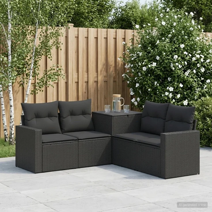 vidaXL Sofa Set 5 stk. Schwarz Polyrattan und Stahl 3447848 – Bild 1
