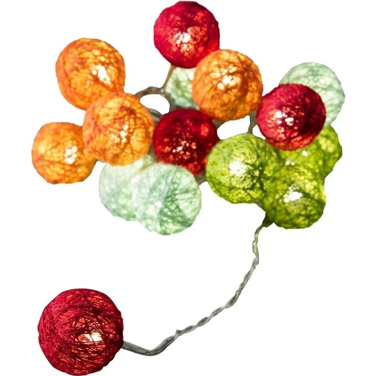 KONSTSMIDE LED-Lichterkette Weihnachtsdeko, 16-flammig, LED Dekolichter, bunte Baumwollkugeln, klein, 16 warm weiße Dioden – Bild 2