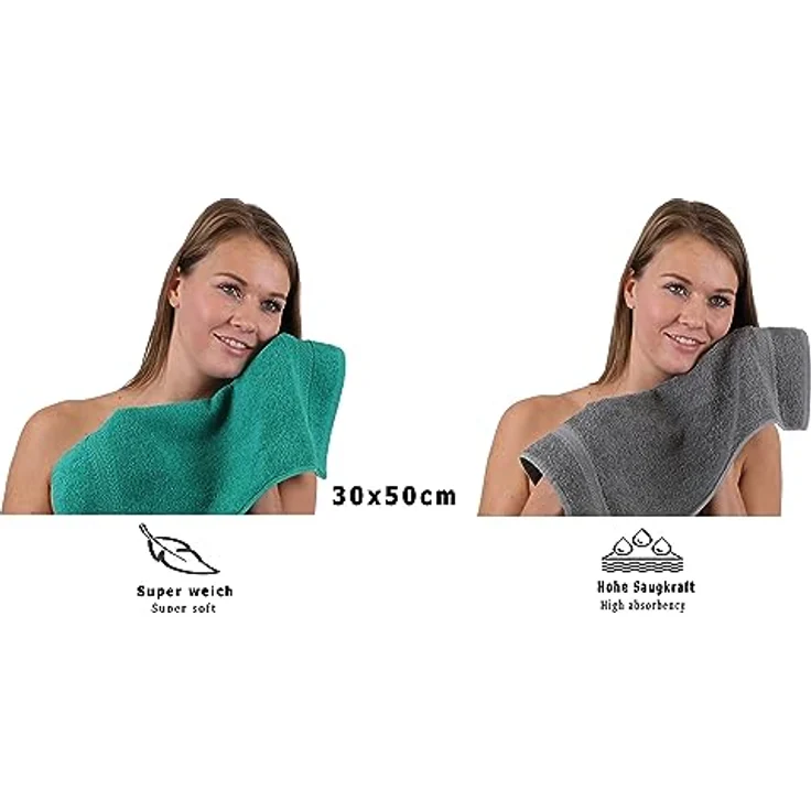 Betz Gästehandtücher 10 Stück Premium 30x50 cm Farbe smaragdgrün und anthrazit, 100% Baumwolle – Bild 6