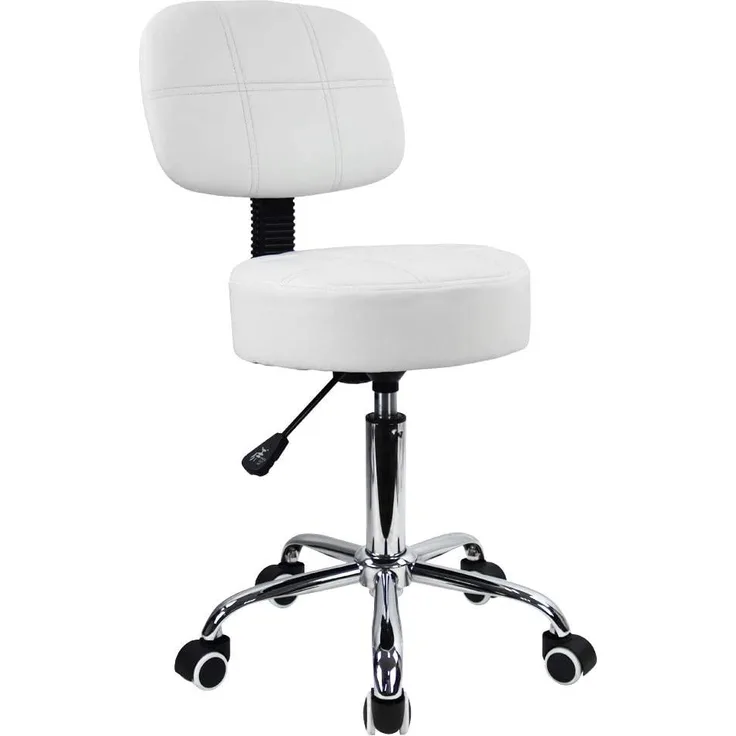 KKTONER Rollhocker Arbeitshocker mit Rückenlehne Höhenverstellbarer 50-64cm PU Leder Weiß